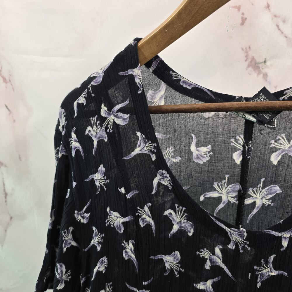 Vintage 90s Dress Womens Medium Black Blue Maxi Midi Floral Witchy Ditzy Micro - Picture 2 of 11